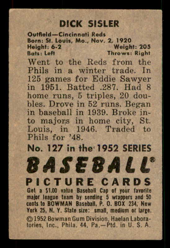1952 Bowman Baseball #127 Dick Sisler Reds EX-MT 533130