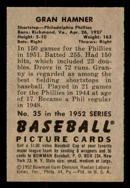 1952 Bowman Baseball #035 Granny Hamner Phillies EX-MT 533131