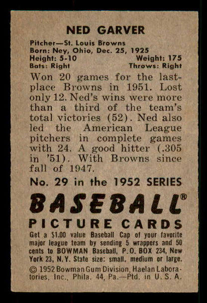 1952 Bowman Baseball #029 Ned Garver Browns EX-MT 533133