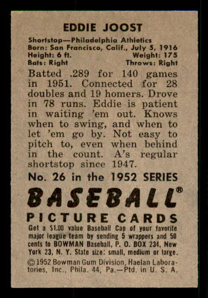 1952 Bowman Baseball #026 Eddie Joost A's EX-MT 533134