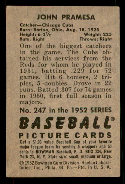 1952 Bowman Baseball #247 John Pramesa Cubs EX-MT 533136