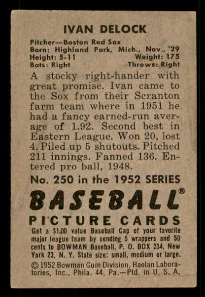 1952 Bowman Baseball #250 Ike Delock Red Sox VG-EX 533146