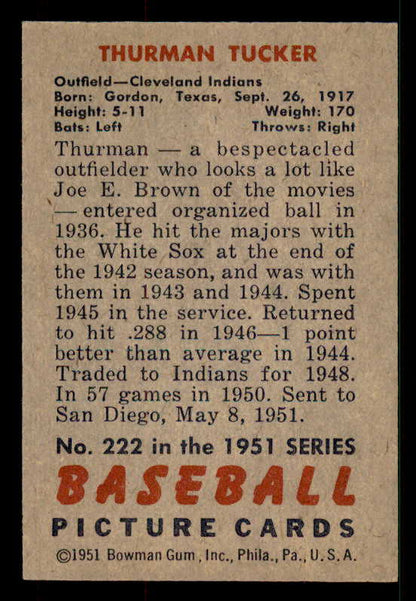 1951 Bowman Baseball #222 Thurman Tucker Indians EX-MT 533158