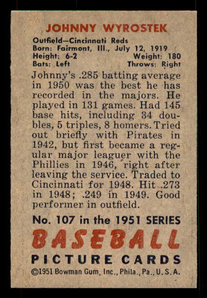 1951 Bowman Baseball #107 Johnny Wyrostek Reds NR-MT 533167