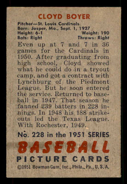 1951 Bowman Baseball #228 Cloyd Boyer Cardinals VG-EX 533169