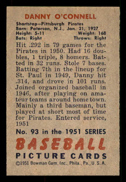 1951 Bowman Baseball #093 Danny O'Connell Pirates EX-MT 533176
