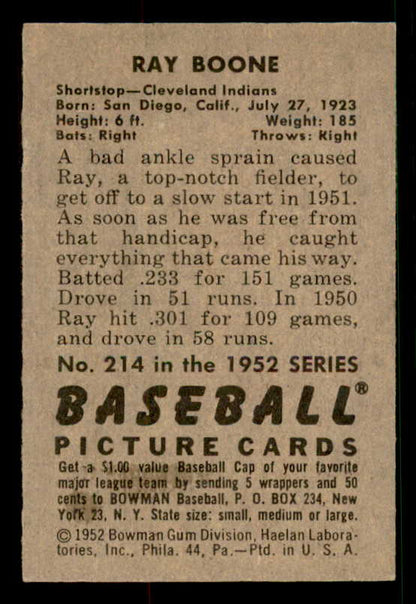 1952 Bowman Baseball #214 Ray Boone Indians EX-MT/NR-MT 533179