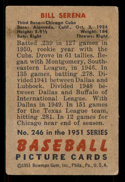 1951 Bowman Baseball #246 Bill Serena Cubs VG-EX 533182