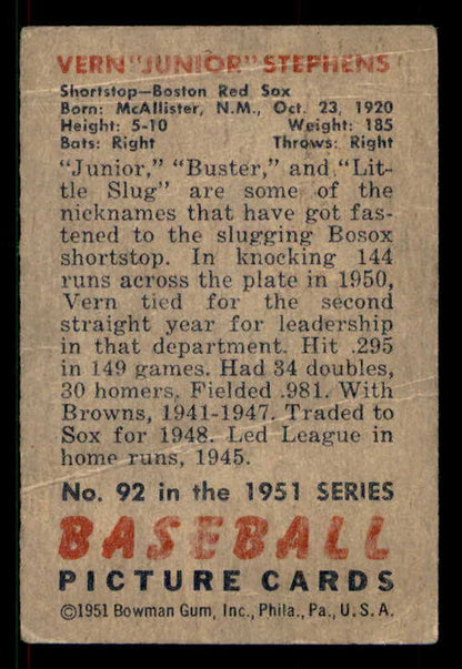 1951 Bowman Baseball #092 Vern Stephens Red Sox VG-EX 533187