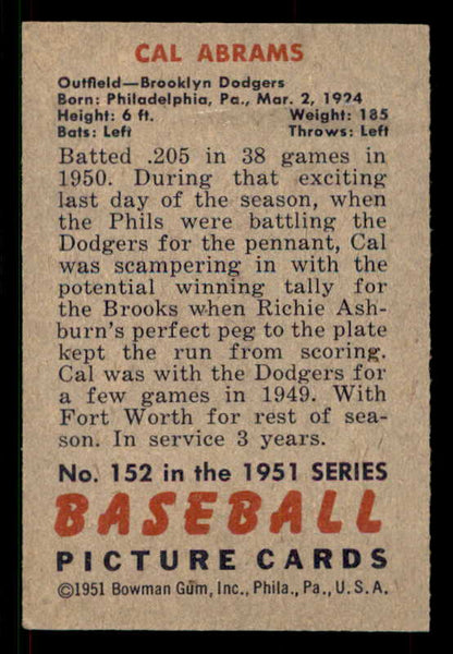 1951 Bowman Baseball #152 Cal Abrams Dodgers EX 533188