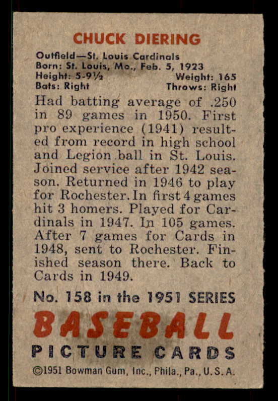 1951 Bowman Baseball #158 Chuck Diering Cardinals EX 533189
