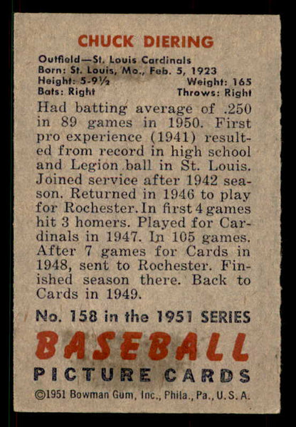 1951 Bowman Baseball #158 Chuck Diering Cardinals EX 533189