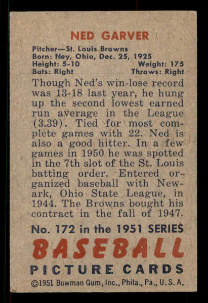 1951 Bowman Baseball #172 Ned Garver Browns EX 533191