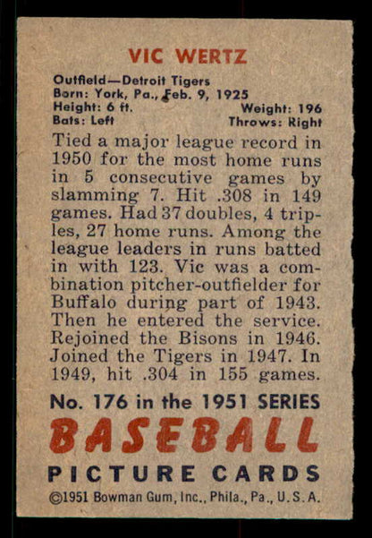 1951 Bowman Baseball #176 Vic Wertz Tigers EX-MT 533192