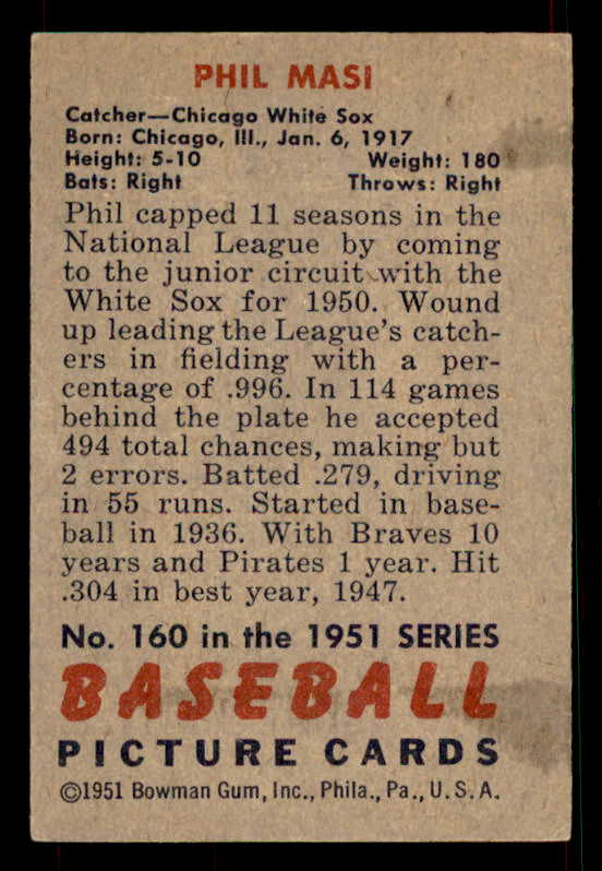 1951 Bowman Baseball #160 Phil Masi White Sox EX-MT 533197