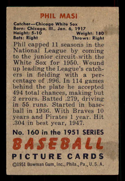 1951 Bowman Baseball #160 Phil Masi White Sox EX-MT 533197