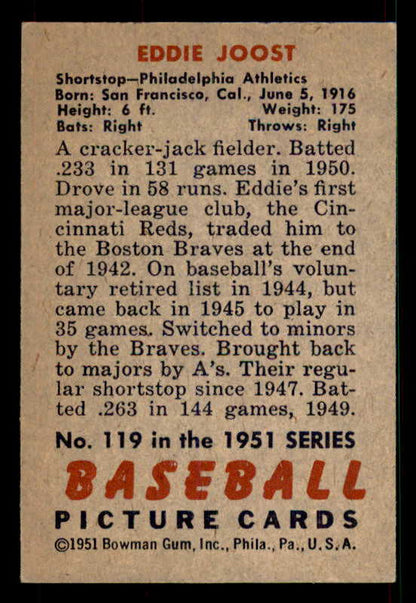 1951 Bowman Baseball #119 Eddie Joost A's EX-MT 533200