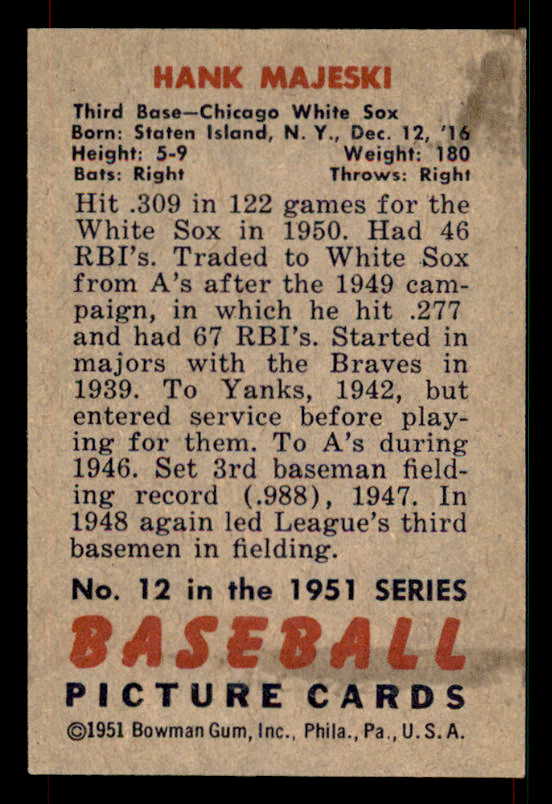 1951 Bowman Baseball #012 Hank Majeski White Sox EX-MT 533201