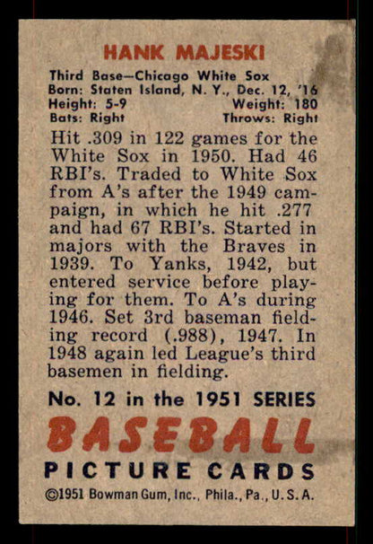 1951 Bowman Baseball #012 Hank Majeski White Sox EX-MT 533201