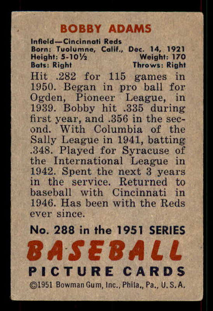 1951 Bowman Baseball #288 Bobby Adams Reds EX 533203