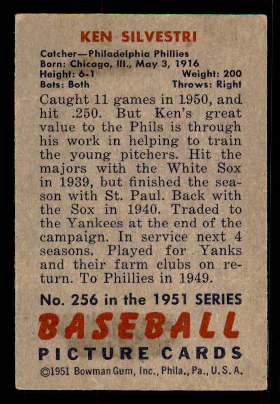 1951 Bowman Baseball #256 Ken Silvestri Phillies EX 533205