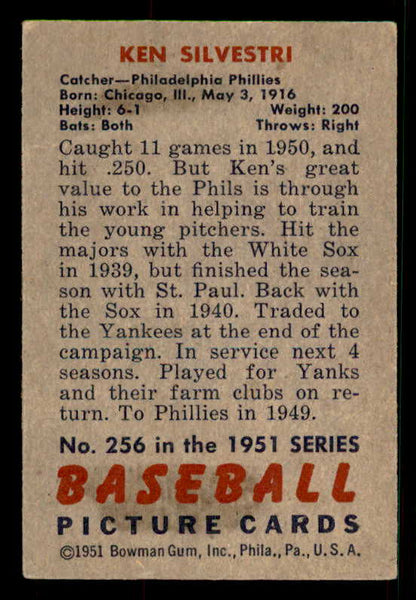 1951 Bowman Baseball #256 Ken Silvestri Phillies EX 533205