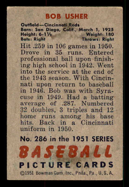 1951 Bowman Baseball #286 Bob Usher Reds EX 533209