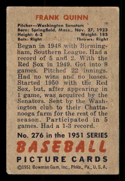 1951 Bowman Baseball #276 Frank Quinn Senators EX 533210