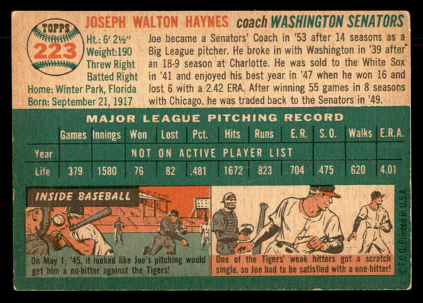 1954 Topps Baseball #223 Joe Haynes Senators VG-EX 533214