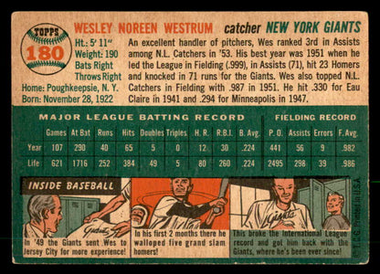 1954 Topps Baseball #180 Wes Westrum Giants VG-EX 533216