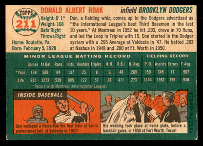 1954 Topps Baseball #211 Don Hoak Dodgers EX+/EX-MT 533218
