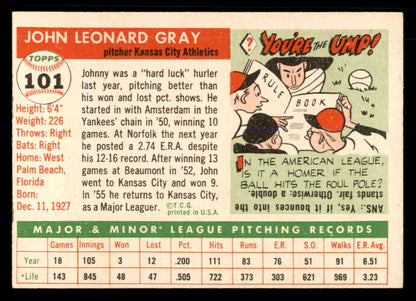 1955 Topps Baseball #101 Johnny Gray A's EX-MT 533227