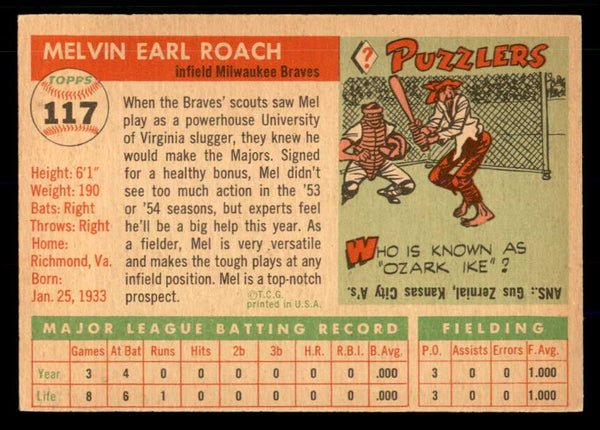 1955 Topps Baseball #117 Mel Roach Braves EX-MT 533228