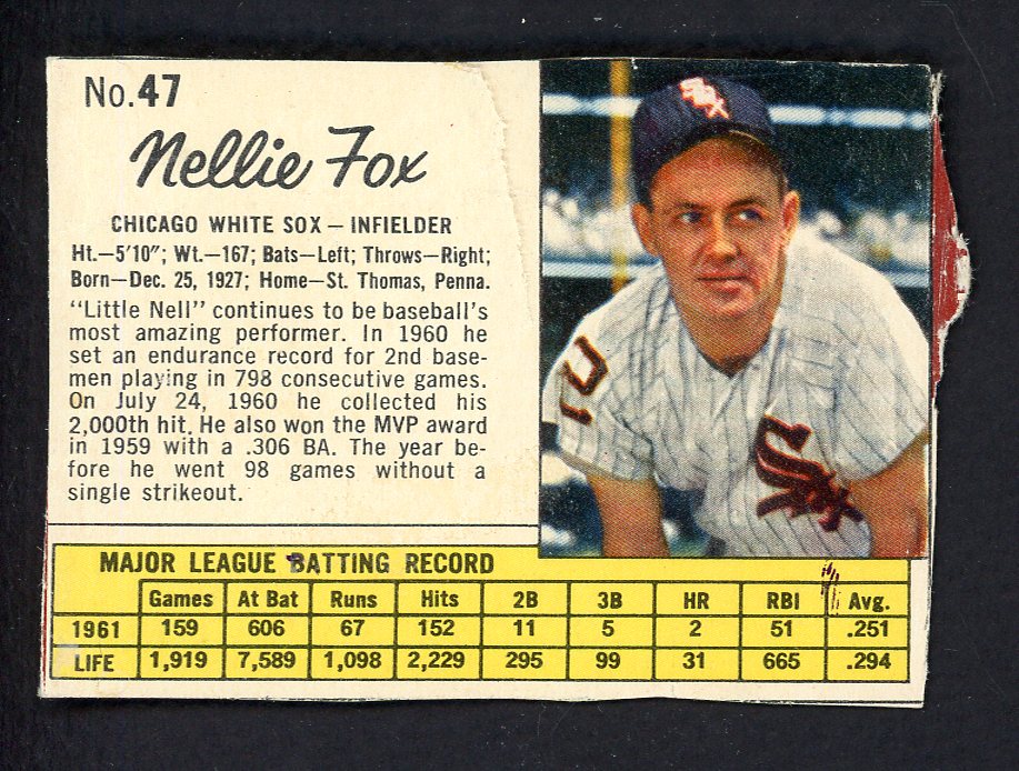 1962 Jello #047 Nellie Fox White Sox Low Grade 533229