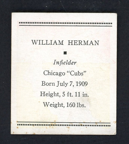 1933 Tattoo Orbit Billy Herman Cubs EX-MT 533261