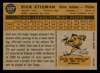 1960 Topps Baseball #507 Dick Stigman Indians VG-EX 533332