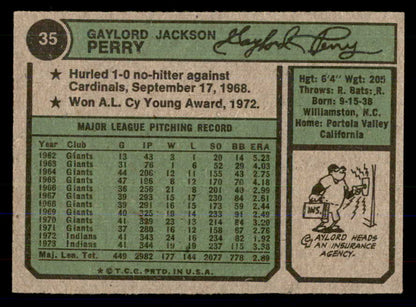 1974 Topps Baseball #035 Gaylord Perry Indians EX-MT 533336