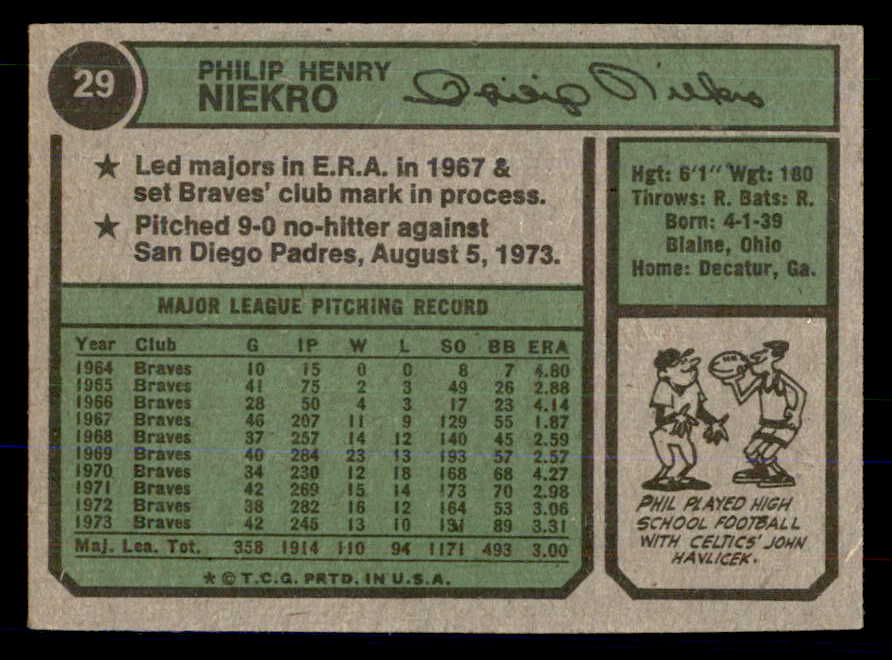 1974 Topps Baseball #029 Phil Niekro Braves EX-MT 533337