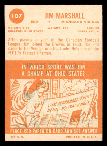 1963 Topps Football #107 Jim Marshall Vikings EX-MT 533338