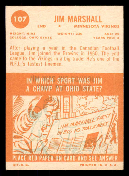 1963 Topps Football #107 Jim Marshall Vikings EX-MT 533338