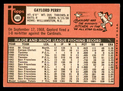 1969 Topps Baseball #485 Gaylord Perry Giants VG-EX 533340