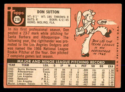 1969 Topps Baseball #216 Don Sutton Dodgers VG-EX 533345