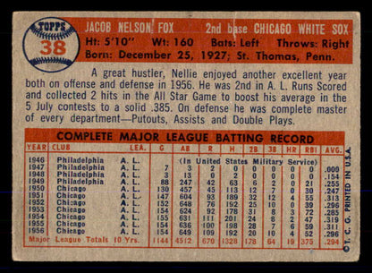 1957 Topps Baseball #038 Nellie Fox White Sox VG 533348