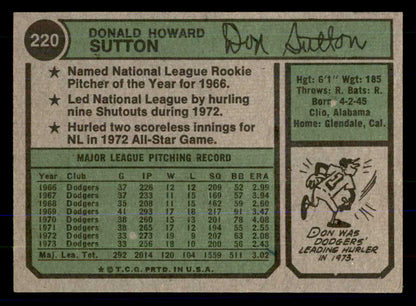 1974 Topps Baseball #220 Don Sutton Dodgers EX-MT 533349
