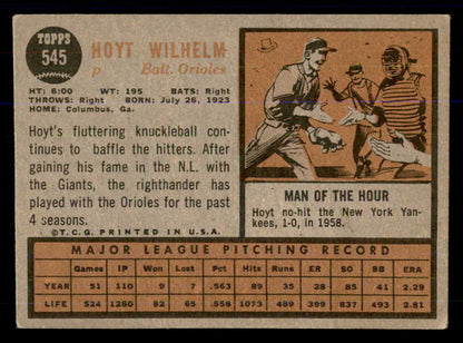 1962 Topps Baseball #545 Hoyt Wilhelm Orioles VG-EX 533351