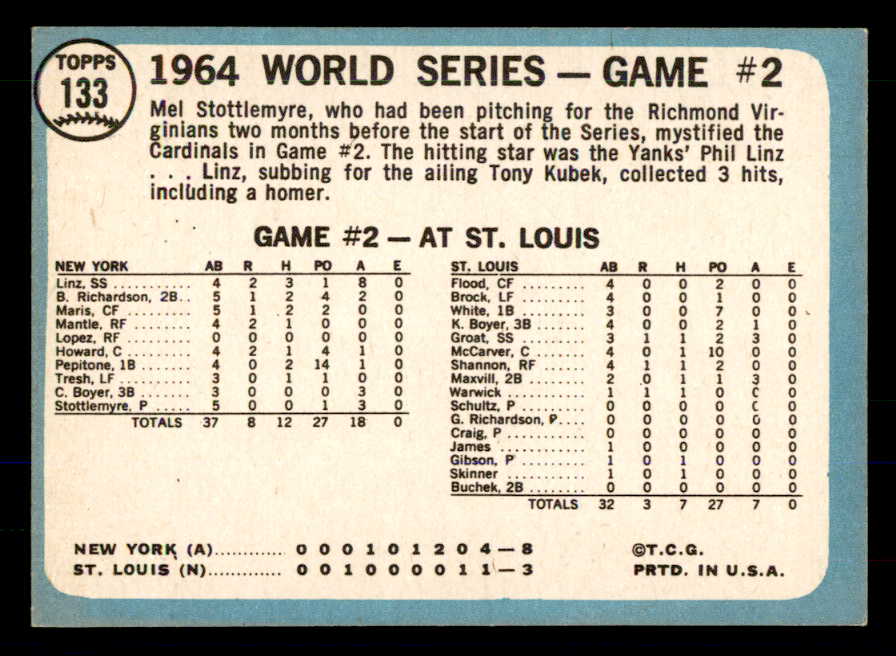 1965 Topps Baseball #133 World Series Game 2 Stottlemyre EX-MT 533355