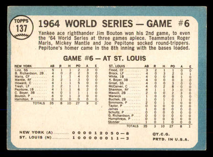 1965 Topps Baseball #137 World Series Game 6 Bouton EX-MT 533357