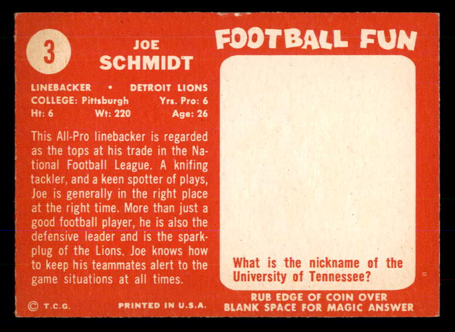 1958 Topps Football #003 Joe Schmidt Lions EX-MT 533359