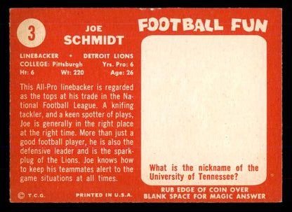 1958 Topps Football #003 Joe Schmidt Lions EX-MT 533359