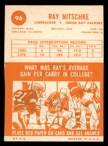 1963 Topps Football #096 Ray Nitschke Packers EX+/EX-MT 533362